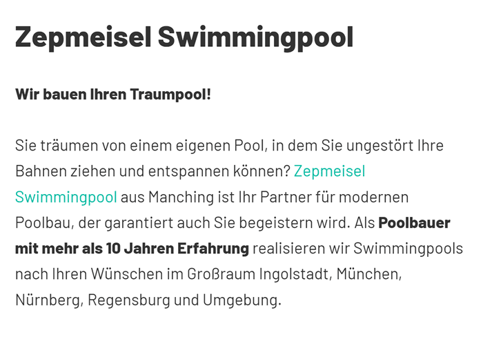 Swimmingpool für 85049 Ingolstadt, Hepberg, Manching, Großmehring, Kösching, Weichering, Eitensheim oder Lenting, Gaimersheim, Wettstetten